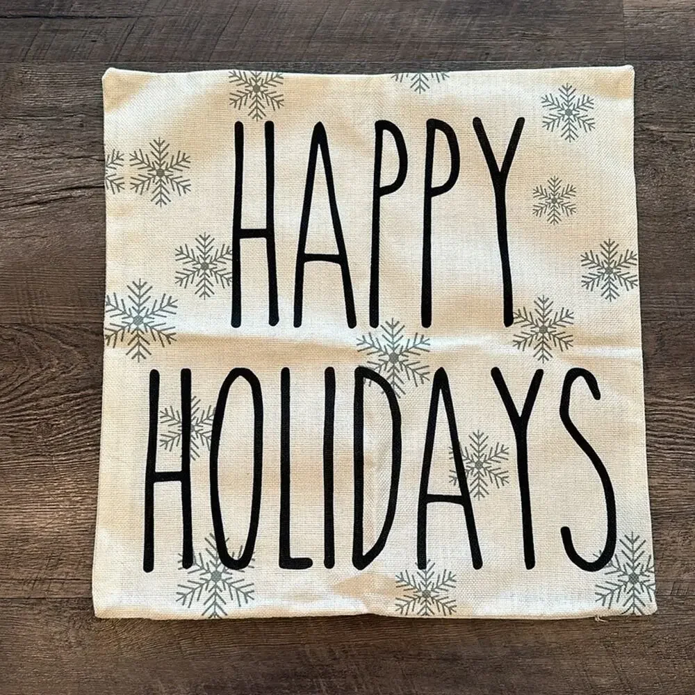 Happy Holidays Snowflake Indoor/Outdoor Winter‎ Neutral Pillow Cover NWOT